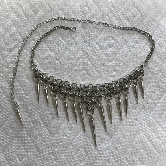 Gothic Tribal Silver Warrior Chainmail Spike Handmade Adjustable Choker Necklace - Picture 12 of 15